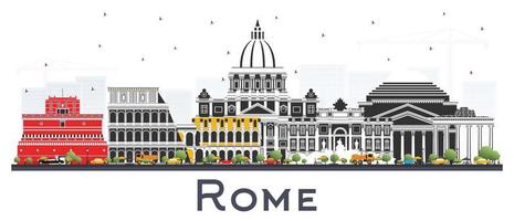 horizonte de la ciudad de roma italia con edificios de color aislados en blanco. vector