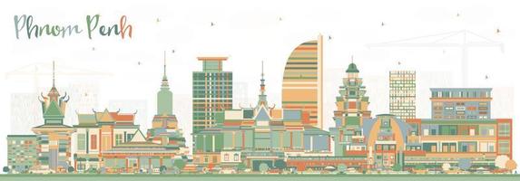 Phnom Penh Cambodia City Skyline with Color Buildings. vector