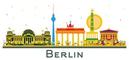 Berlin Germany City Skyline with Color Buildings Isolated on White. vector