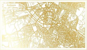 mapa de la ciudad de ankara turquía en estilo retro en color dorado. esquema del mapa. vector