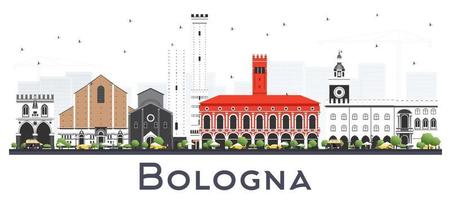 Bologna Italy City Skyline with Color Buildings Isolated on White. vector