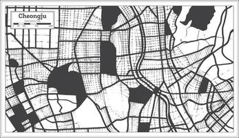 mapa de la ciudad de cheongju corea del sur en color blanco y negro en estilo retro. esquema del mapa. vector