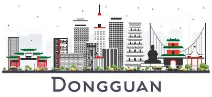 Dongguan China City Skyline with Gray Buildings Isolated on White. vector