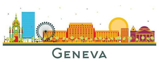 horizonte de la ciudad de ginebra suiza con edificios de color aislados en blanco. vector