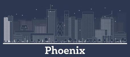 Outline Phoenix Arizona City Skyline with White Buildings. vector