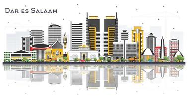 Dar Es Salaam Tanzania Skyline with Color Buildings and Reflections Isolated on White Background. vector