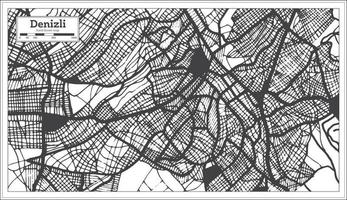 mapa de la ciudad de denizli turquía en color blanco y negro en estilo retro. esquema del mapa. vector