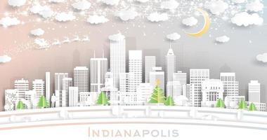 horizonte de la ciudad de indianapolis indiana usa en estilo de corte de papel con copos de nieve, luna y guirnalda de neón. vector