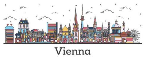 delinear el horizonte de la ciudad de viena austria con edificios de color aislados en blanco. vector