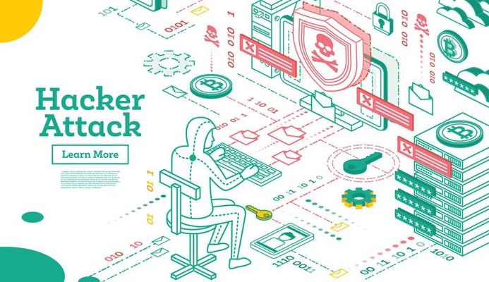 Outline Hacker Attack. Isometric Cyber Security Concept.