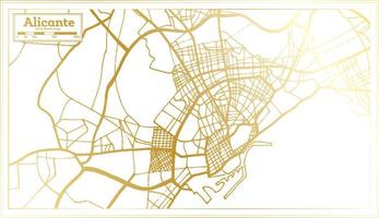 mapa de la ciudad de alicante españa en estilo retro en color dorado. esquema del mapa. vector