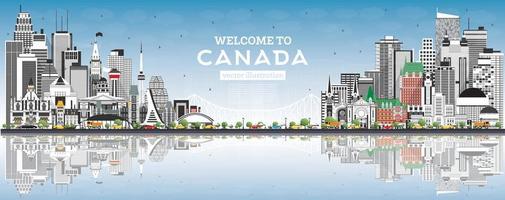 Bienvenido al horizonte de la ciudad de Canadá con edificios grises y cielo azul. vector