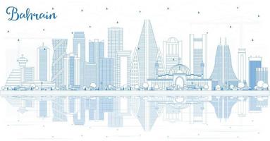 Outline Bahrain City Skyline with Blue Buildings and Reflections. vector