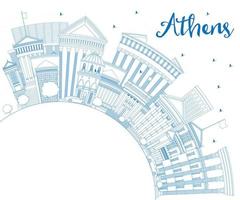 Outline Athens Greece City Skyline with Blue Buildings and Copy Space. vector