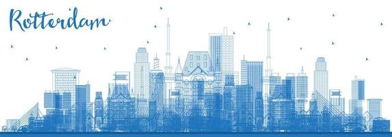 Outline Rotterdam Netherlands Skyline with Blue Buildings. vector