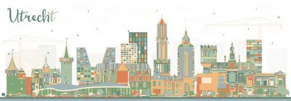 Utrecht Netherlands City Skyline with Color Buildings. vector