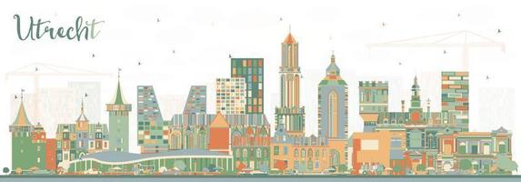 Utrecht Netherlands City Skyline with Color Buildings. vector