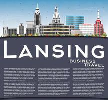 Lansing Michigan City Skyline with Color Buildings, Blue Sky and Copy Space. vector