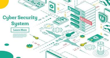 Outline Cyber Security Concept. Isometric Illustration Isolated on White. vector