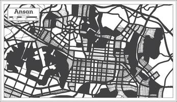 ansan mapa de la ciudad de corea del sur en color blanco y negro en estilo retro. vector