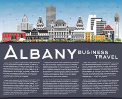 Albany New York City Skyline with Color Buildings, Blue Sky and Copy Space. vector