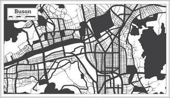 mapa de la ciudad de busan corea del sur en color blanco y negro en estilo retro. vector