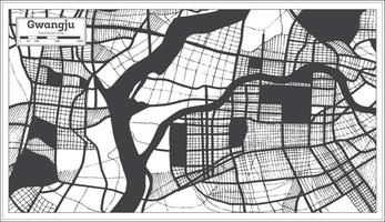 mapa de la ciudad de gwangju corea del sur en color blanco y negro en estilo retro. vector