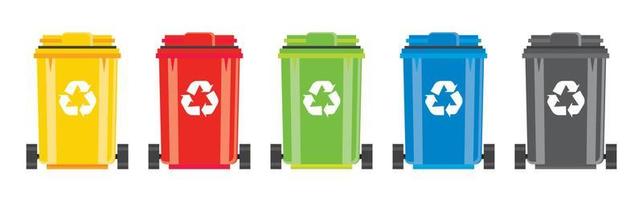 Set of Recycle Bins with Recycle Symbol Isolated on White Background.