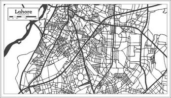mapa de la ciudad de lahore pakistán en estilo retro en color blanco y negro. esquema del mapa. vector