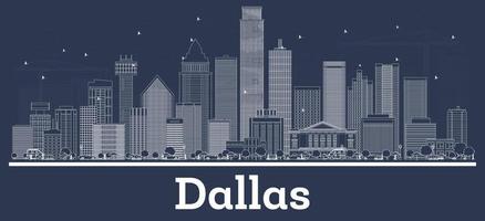 Outline Dallas Texas City Skyline with White Buildings. vector