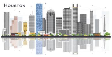 Houston USA City Skyline with Color Buildings and Reflections Isolated on White. vector