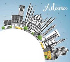 Adana Turkey City Skyline with Color Buildings, Blue Sky and Copy Space. vector