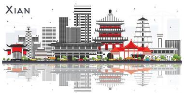 Xian China Skyline with Color Buildings and Reflections Isolated on White. vector