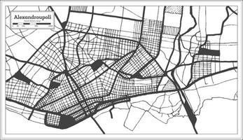 mapa de la ciudad de alexandroupoli grecia en color blanco y negro en estilo retro. esquema del mapa. vector