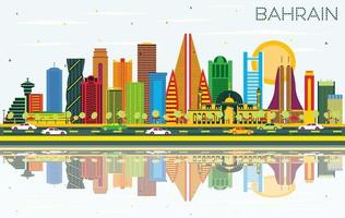 Bahrain City Skyline with Color Buildings, Blue Sky and Reflections. vector