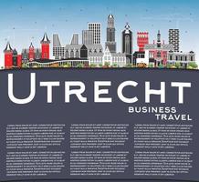 Utrecht Netherlands City Skyline with Color Buildings, Blue Sky and Copy Space. vector