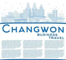 esbozar el horizonte de la ciudad de changwon corea del sur con edificios azules y espacio de copia. vector