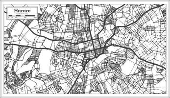 mapa de la ciudad de harare zimbabwe en color blanco y negro. esquema del mapa. vector