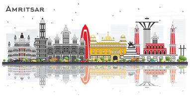 horizonte de la ciudad de amritsar india con edificios grises y reflejos aislados en blanco. vector