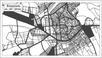 mapa de la ciudad de erzurum turquía en color blanco y negro en estilo retro. esquema del mapa. vector