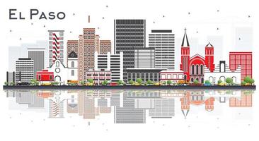 El Paso Texas Skyline with Gray Buildings and Reflections Isolated on White. vector