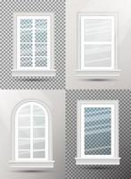 Four Closed Realistic Glass Windows with Shadows. vector