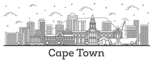Outline Cape Town South Africa City Skyline with Modern Buildings Isolated on White. vector