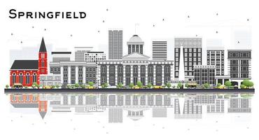 horizonte de la ciudad de springfield illinois con edificios grises y reflejos aislados en blanco. vector