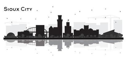 Sioux city skyline silueta en blanco y negro con reflejos. vector