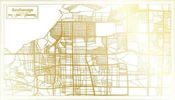 mapa de la ciudad de Anchorage, Alaska, EE.UU. en estilo retro en color dorado. esquema del mapa. vector