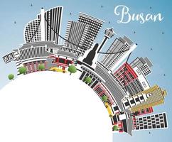 Busan South Korea City Skyline with Color Buildings, Blue Sky and Copy Space. vector