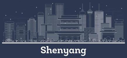 Outline Shenyang China City Skyline with White Buildings. vector