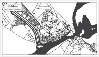 mapa de la ciudad de sukkur pakistán en estilo retro en color blanco y negro. esquema del mapa. vector