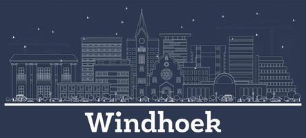 Outline Windhoek Namibia City Skyline with White Buildings. vector